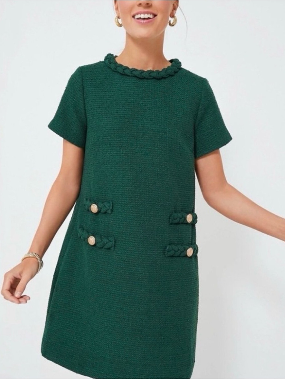 Tuckernuck Emerald Green Braided-Trim Shift Dress - Picture 3 of 9